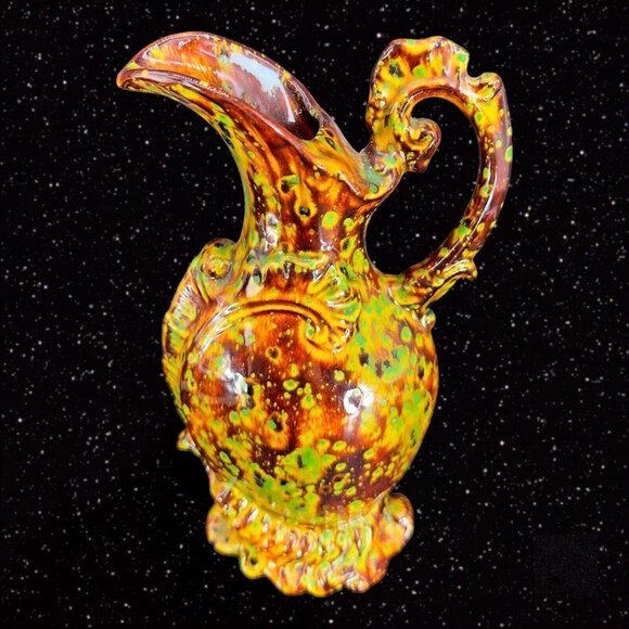Hand Painted Multicolor Specked Ceramic Pitcher Carafe Vintage Hand Made 1970s - Picture 9 of 12